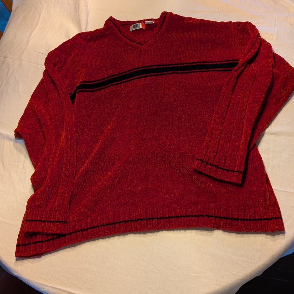 2/30$ Arizona Jean Company Red V-Neck Sweater with Black Stripe
